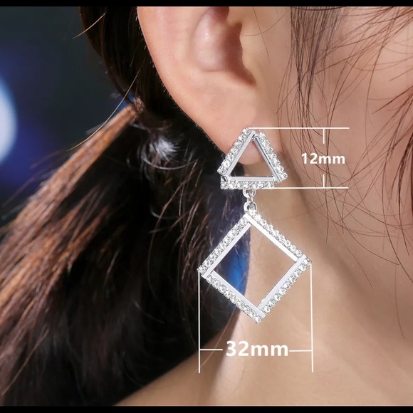 Double Silver Triangular Women's Fashion Earrings - Picture 2 of 3